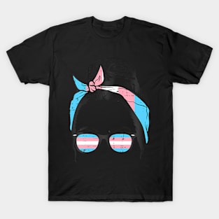 Messy Hair Bun Transgender Headband Sunglasses Trans Pride T-Shirt